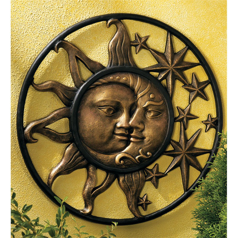 Wind & Weather Handcrafted Aluminum Sun and Moon Face Sculpture Wall